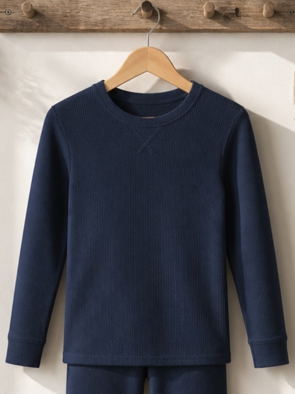 NWT Cozy Earth Kids Unisex Navy Bamboo Waffle Knit Pajama Top Base Layer - 7/8
